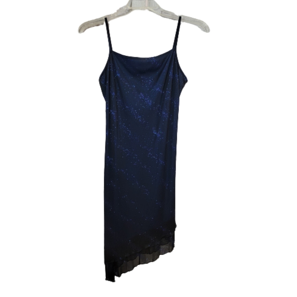 Candy Rocket Dress, Spaghetti Straps, Asymmetrical Hem, Blue & Black, Large